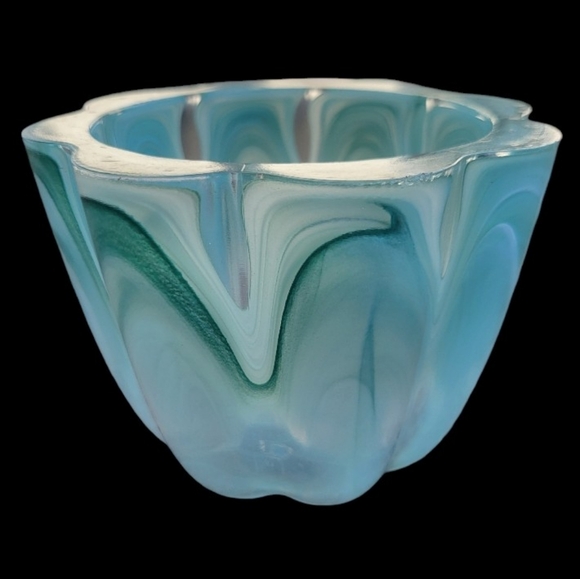 Gorgeous Turquoise ECOGLASS Recycled Art Glass Votive | White Swirl | Made in Sp - Picture 1 of 6